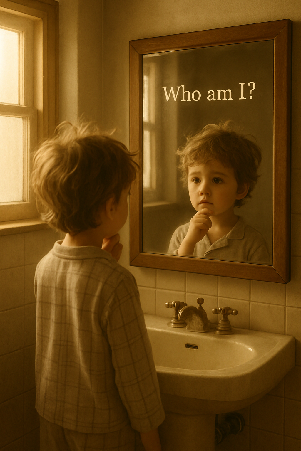 Small kid telling himself who am I ?